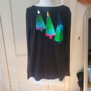 Black, Quacker Factory Top, sequin Christmas tree embellishment, M